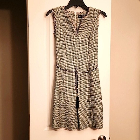 Karl Lagerfeld Green Twead Sheath Dress w/ Braided Chain Belt & Zipper Size 6 - Picture 1 of 9